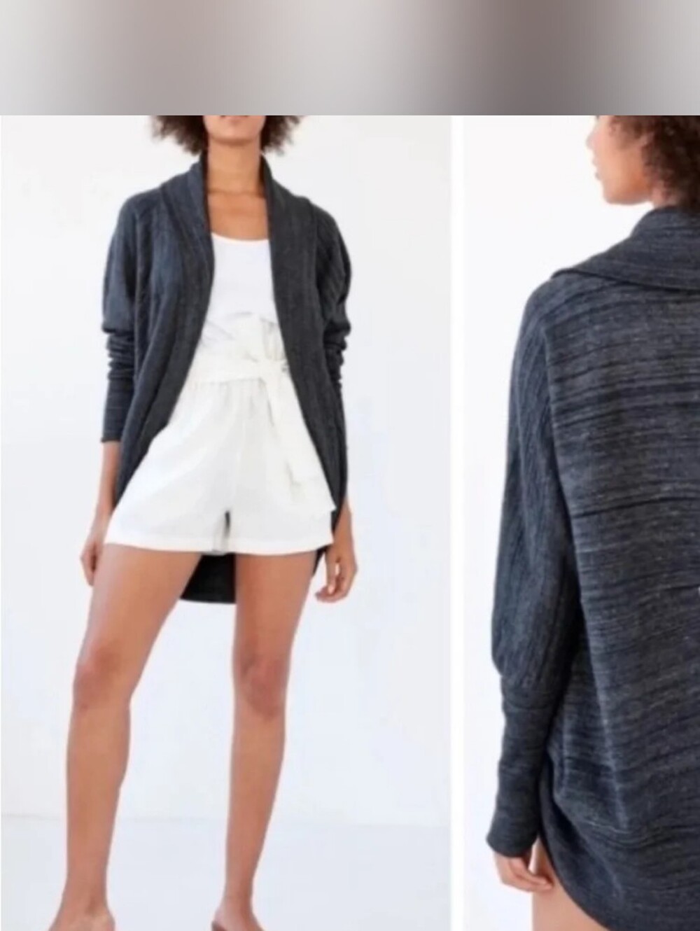 Aritzia Wilfred Diderot Charcoal Heathered Grey Cocoon Cardigan Sweater Studs L